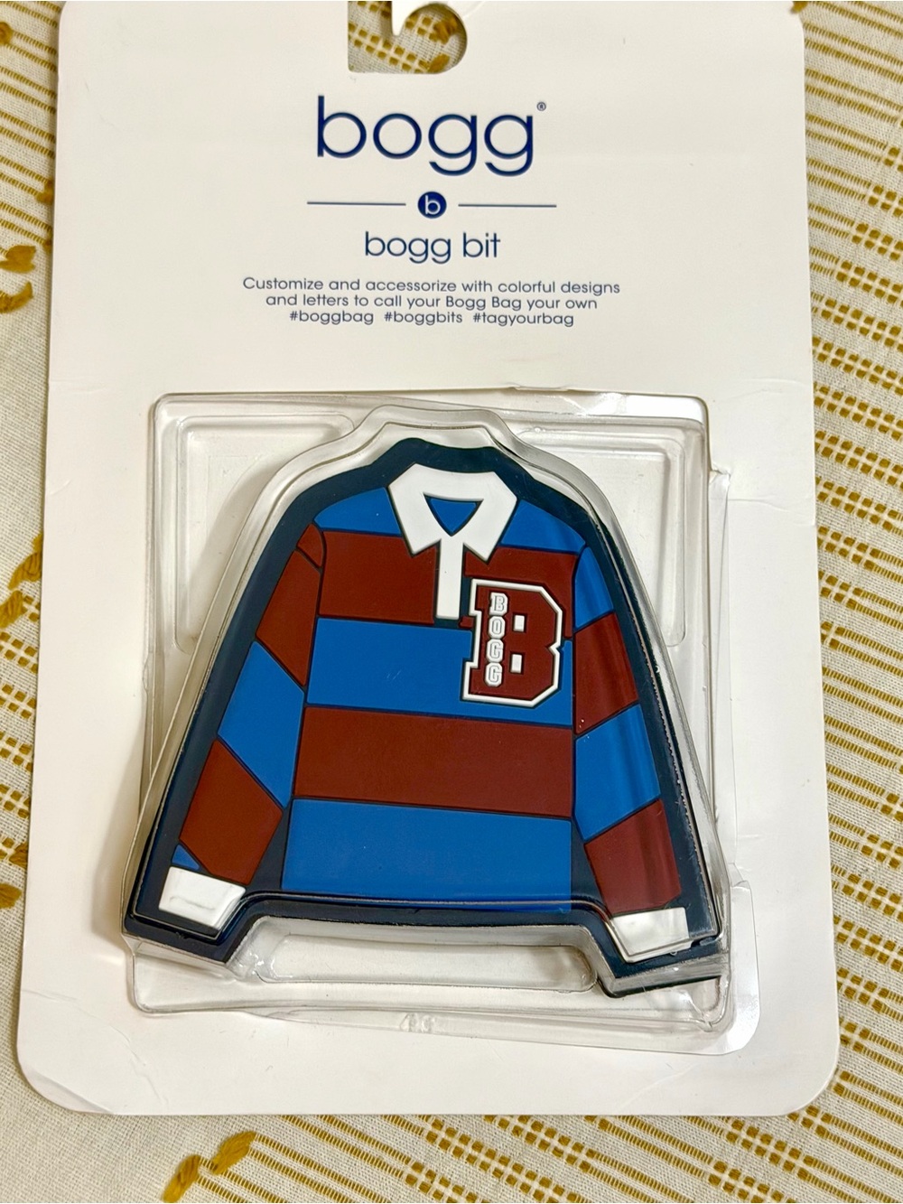 Men's Rugby-Style Sweater Bag Charm in Blue and Burgundy